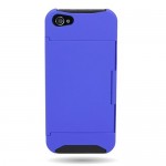 HYBRID Heavy Duty Hard BLUE Case and Soft BLACK Silicone Skin Cover with Kickstand and Credit Card Holder for Apple Iphone 5S