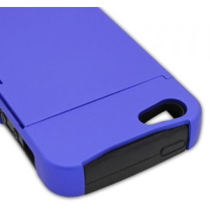 HYBRID Heavy Duty Hard BLUE Case and Soft BLACK Silicone Skin Cover with Kickstand and Credit Card Holder for Apple Iphone 5S